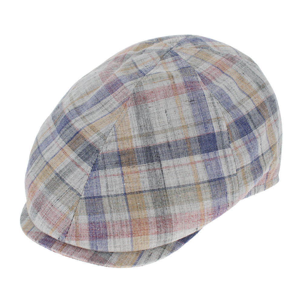Plaid linen newsboy cap with slim 6 panel design and lightweight breathable summer comfort