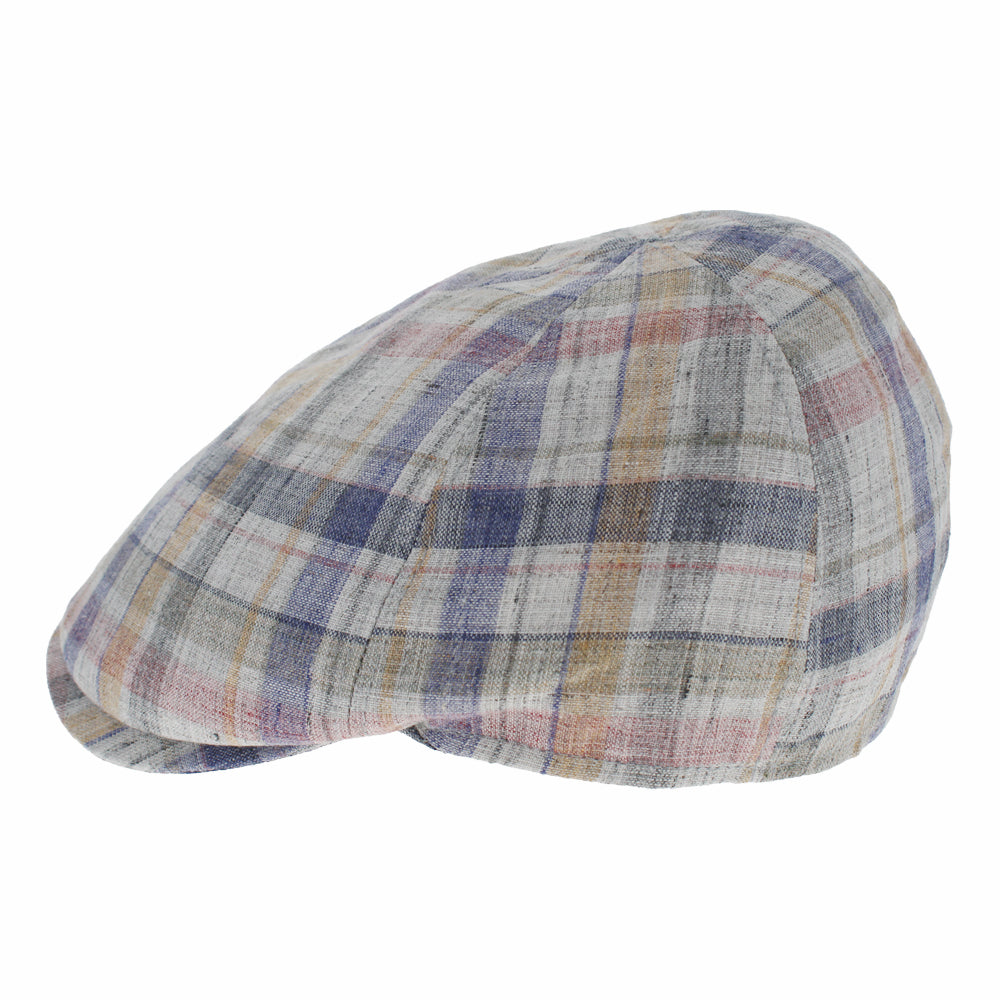 Plaid 6 panel linen newsboy cap with lightweight breathable fabric and refined summer style