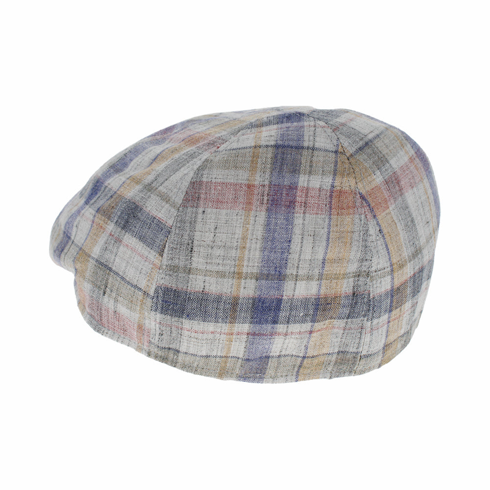 Belfry Cola plaid linen newsboy cap with slim profile and soft cotton lining for comfort
