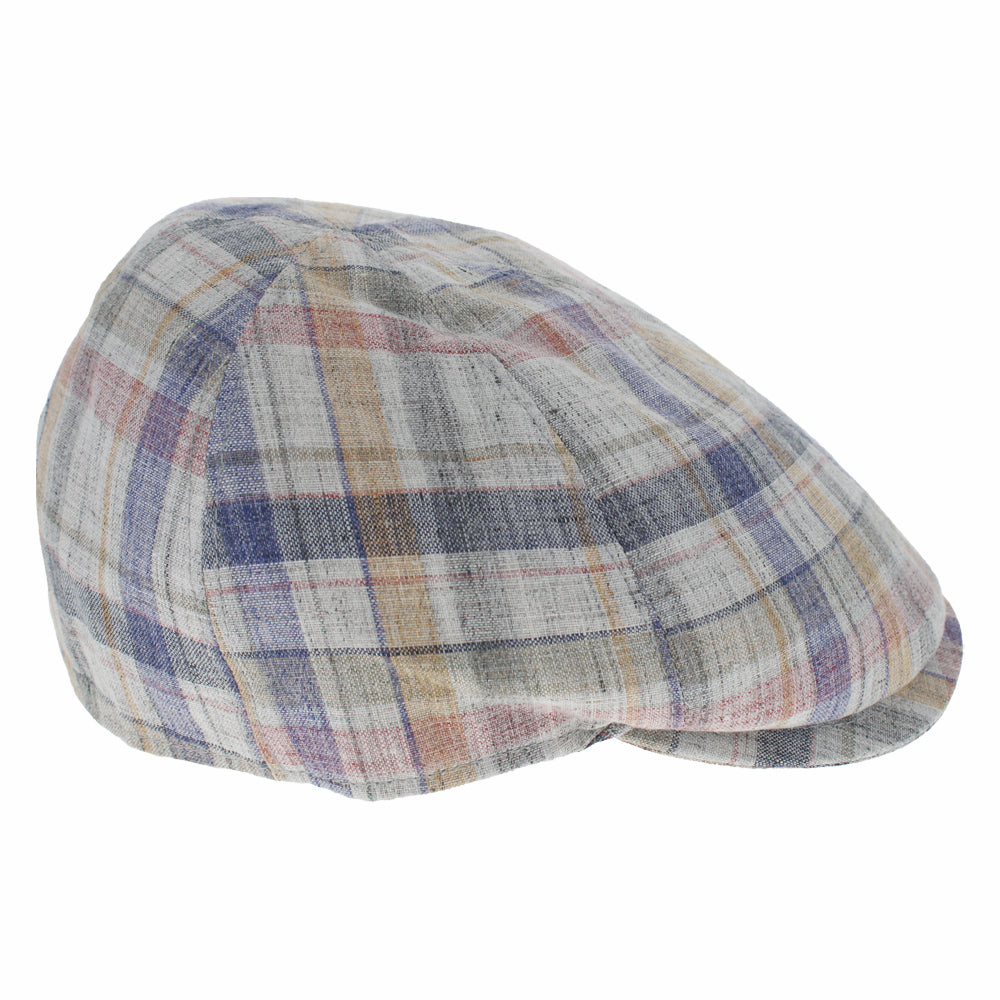 Plaid linen newsboy cap with lightweight construction and classic summer styling