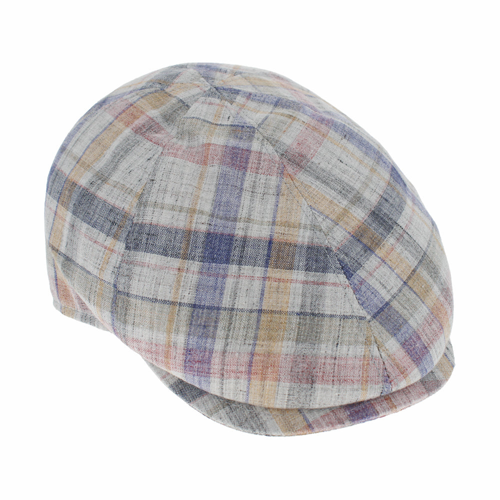 Belfry Italia plaid newsboy cap with slim 6 panel design and breathable linen fabric
