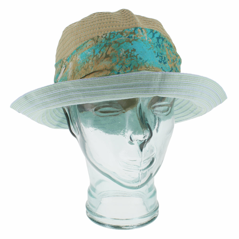Teal blue wide brim bucket hat with lightweight breathable and packable summer design