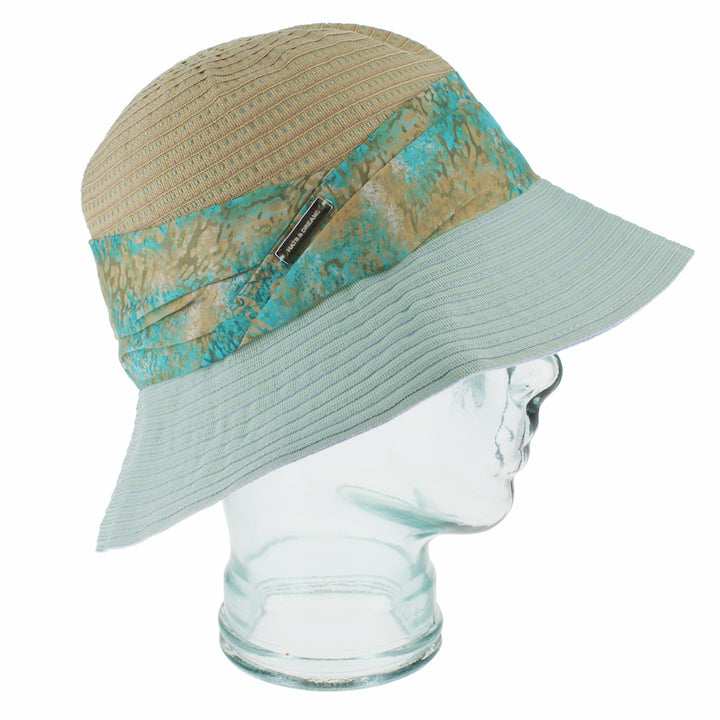 Teal blue bucket hat with wide brim and breathable fabric for outdoor wear
