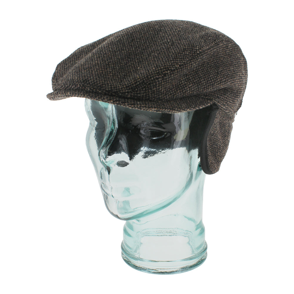 mens winter dress hats with ear flaps NORTE Harris Tweed Flat Cap Folding Ear Flaps Scottish Wool Quilted Lining Mens Womens Winter Warm Handmade Outer Hebrides Classic BLUE-RED