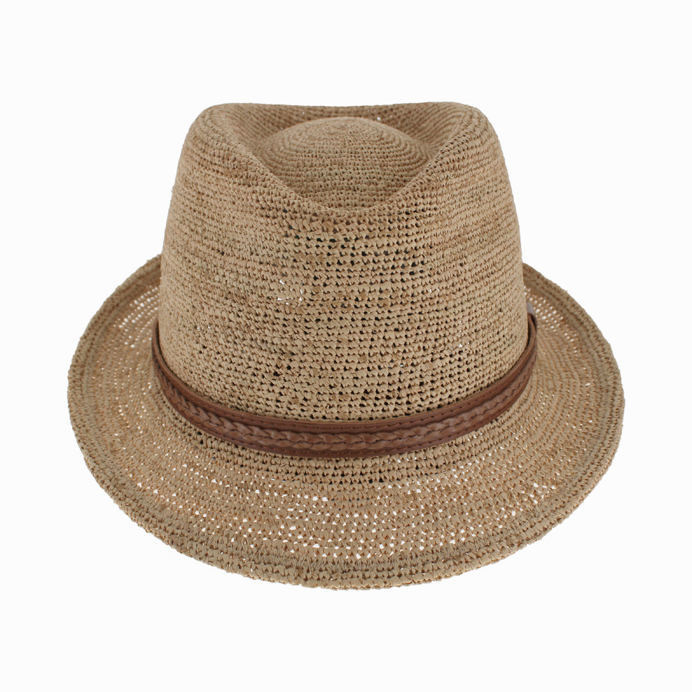 Side profile of Belfry Ragusa trilby in natural straw for casual summer looks