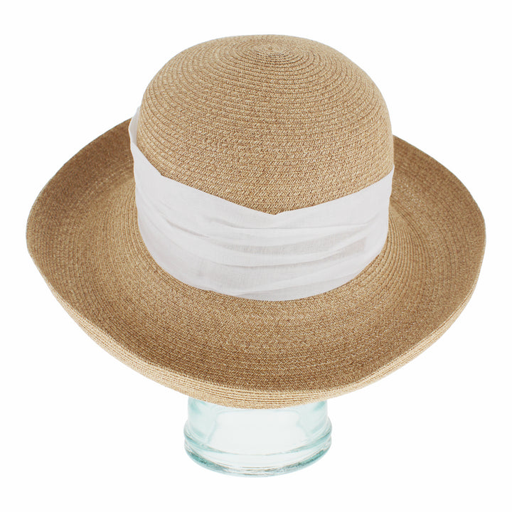 Lightweight natural cloche hat with packable design for travel and outdoor wear