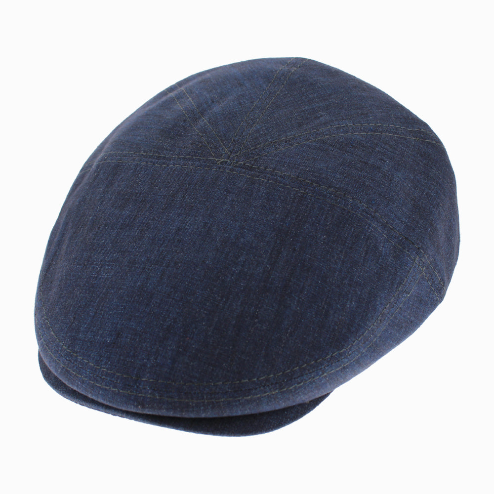 Navy flat cap in 100% Italian linen with lightweight breathable design, crafted by Belfry Italia