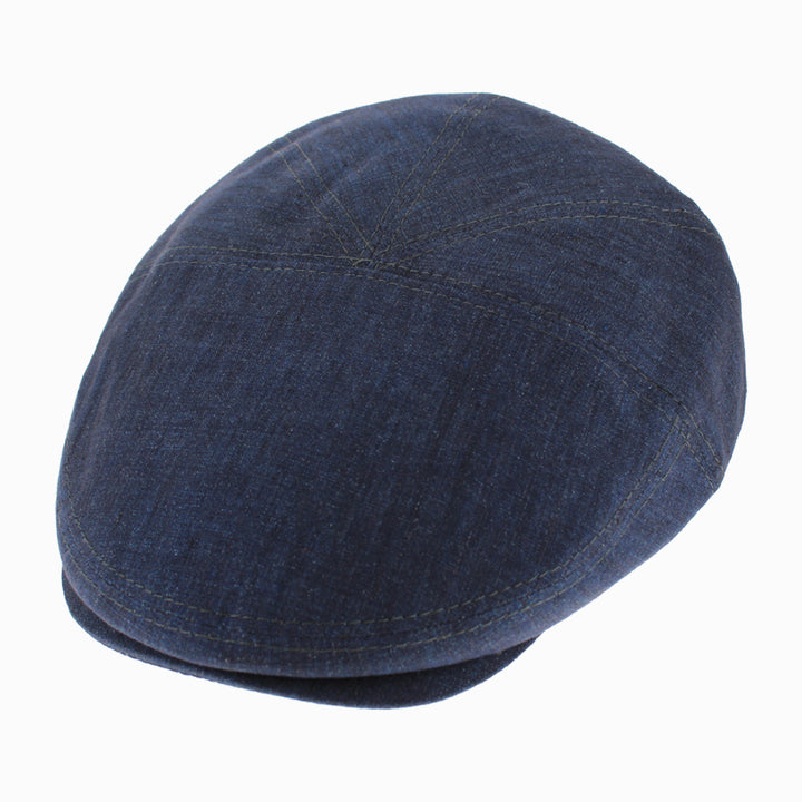 Navy flat cap in 100% Italian linen with lightweight breathable design, crafted by Belfry Italia