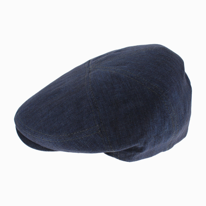 Belfry Senna navy linen flat cap with classic five panel design and Italian craftsmanship