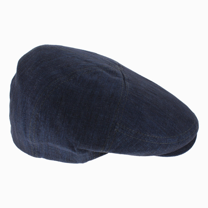Navy Italian linen flat cap with lightweight breathable construction for everyday wear