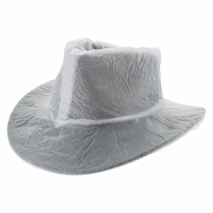 Vinyl Hat Protector that shields hats from rain and snow while keeping their shape secure