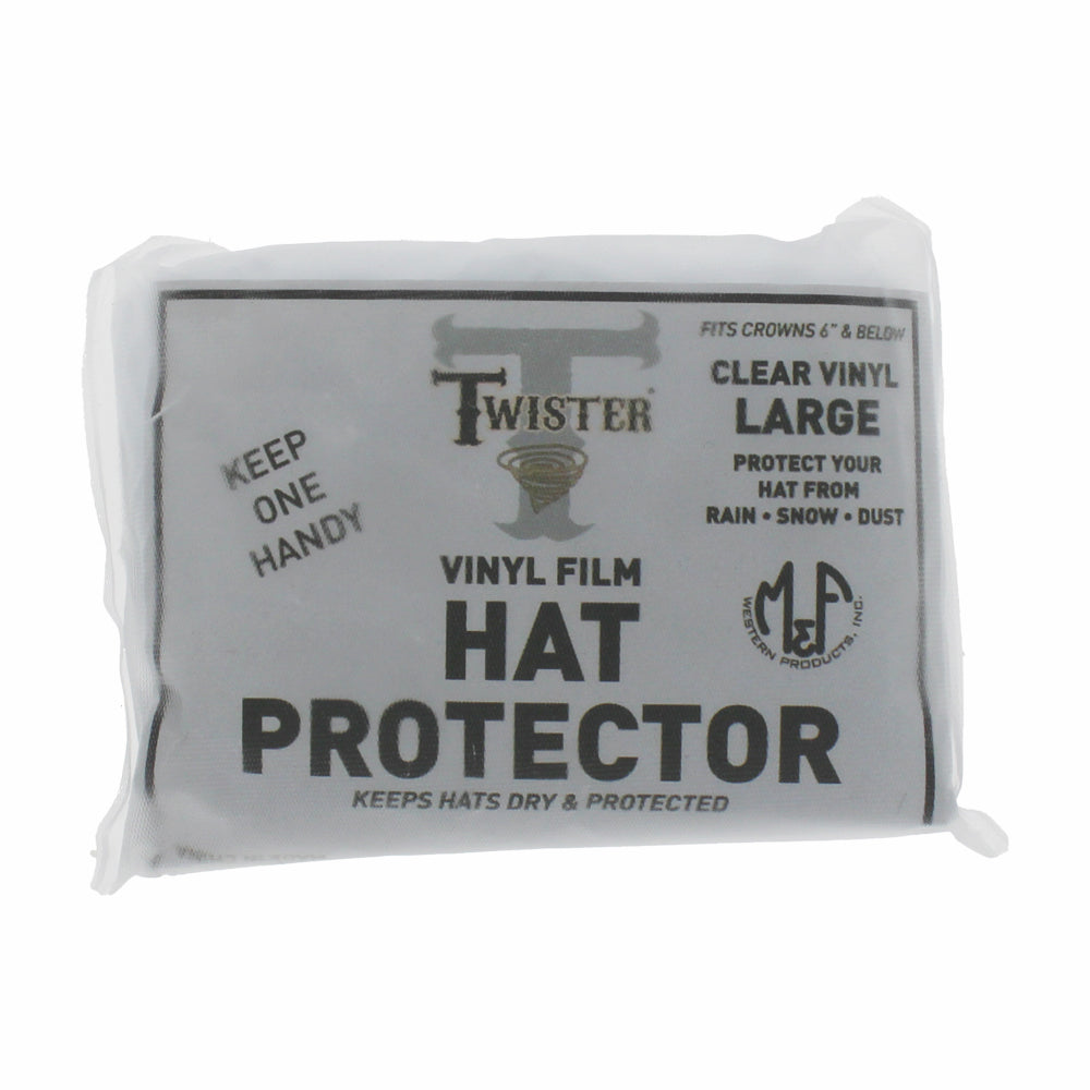 Portable vinyl hat protector that fits in your pocket and guards hats from rain and snow