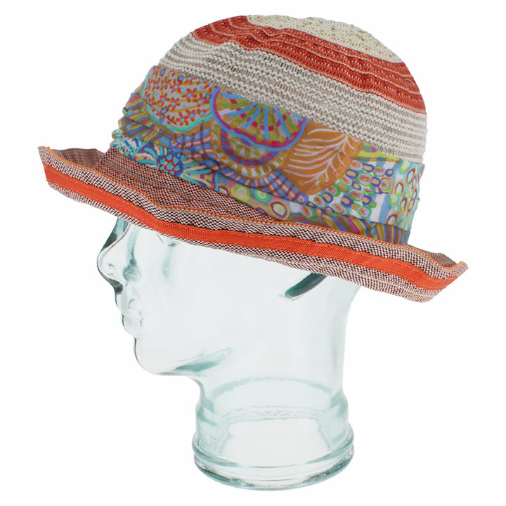 Orange bucket hat with colorful pattern for casual summer styling