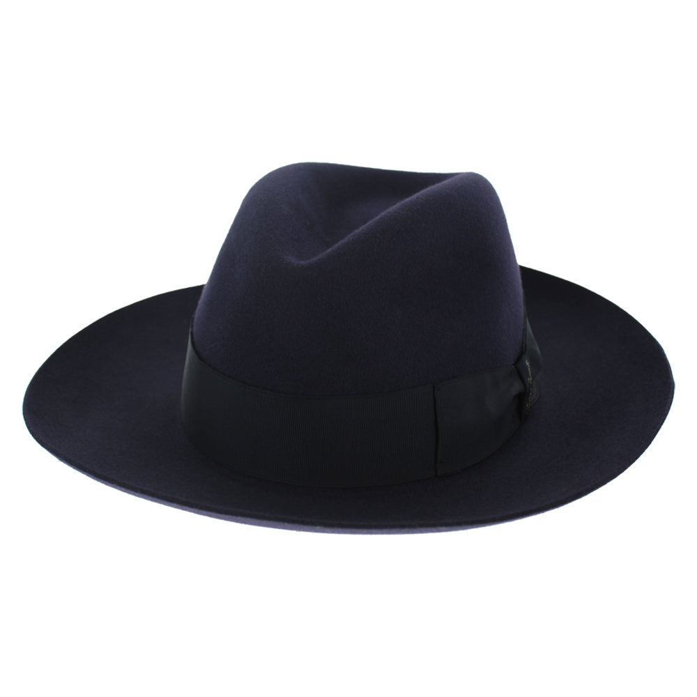 Alessandria Classic Wide Brim Fedora  - Borsalino Collection Unisex Hat Cap Borsalino Navy 57 Hats in the Belfry