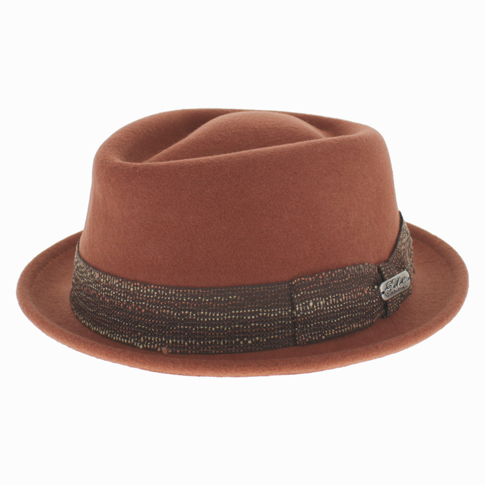 Belfry Cinisi pork pie hat in Hermes orange wool with woven band, perfect for bold summer style