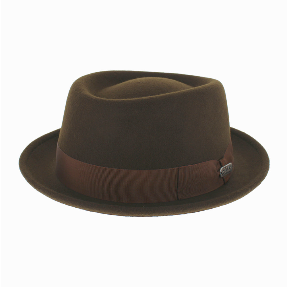 Belfry Minotti brown pork pie hat in 100% wool, travel-ready and summer-friendly