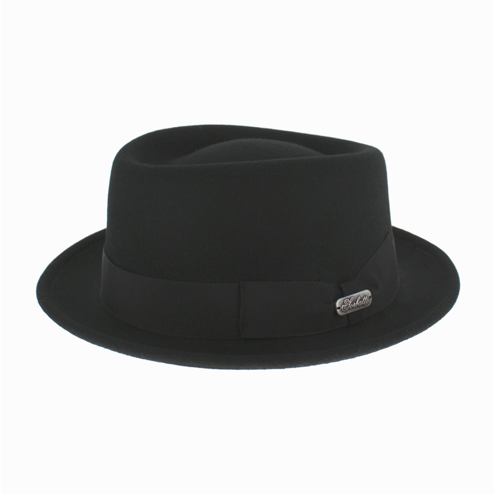 Belfry Gravina black pork pie hat in 100% wool, perfect for warm-weather travel or daily wear