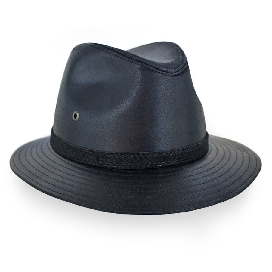 fedora style motorcycle helmet Belfry Tiber – Distressed Leather Safari Fedora Hat- Made in Italy Black